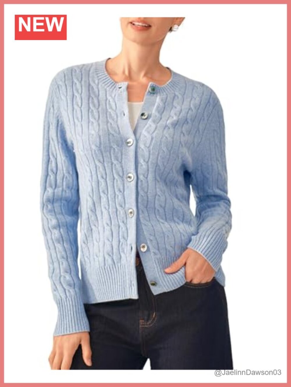 100% Pure Cashmere Cardigan Sweater Button Crew Neck Long Sleeve Knit